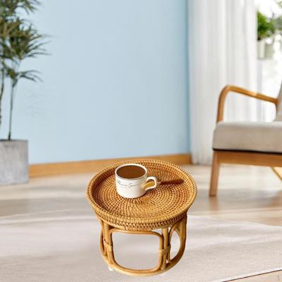 Rattan Side Table Decorative Coffee Holder Storage Tray NightStand Round End for Bedroom