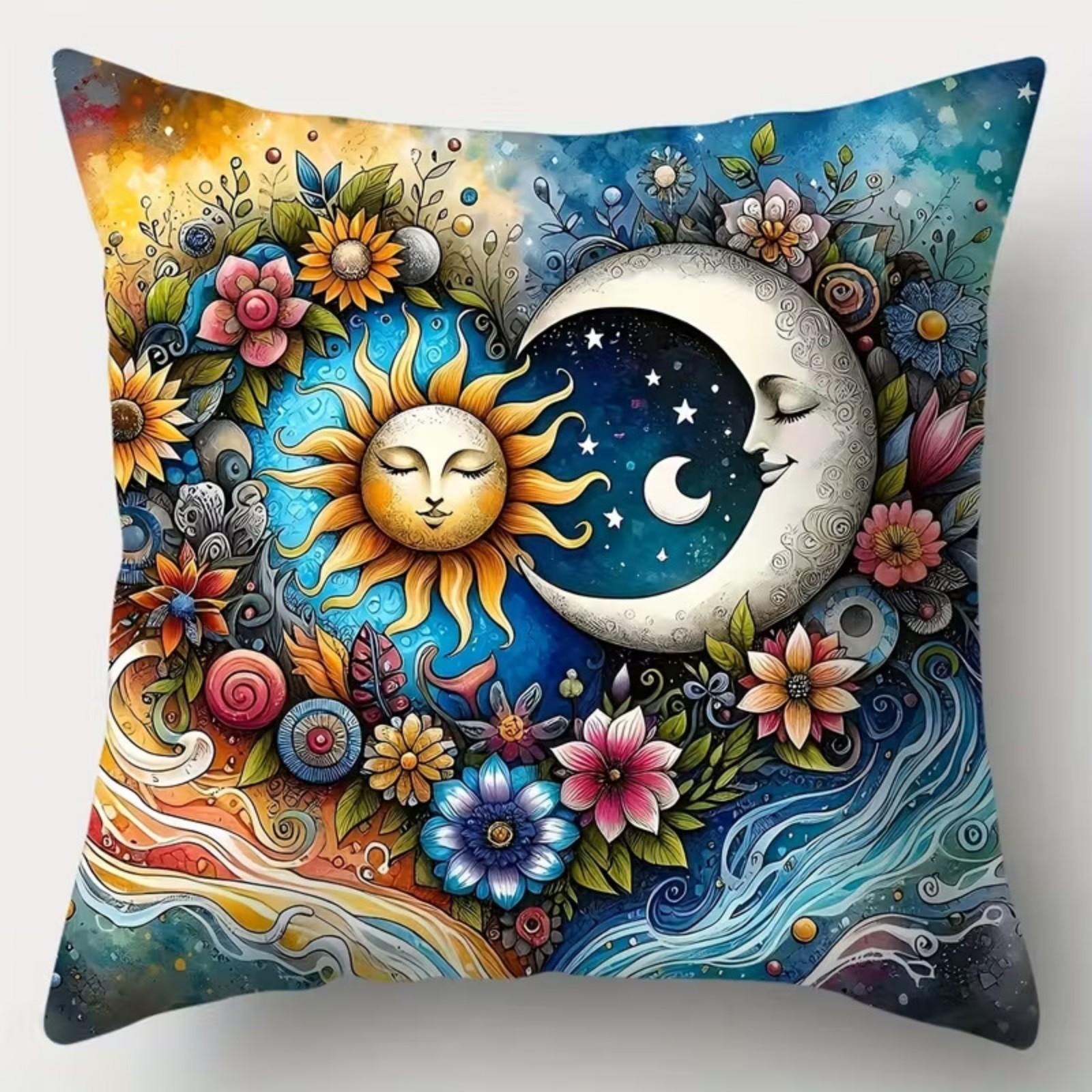 

Breathable Linen Creative Sun And Moon Throw Pillow Cover For Sofa Decorative Cushion Pillow Cover One Size