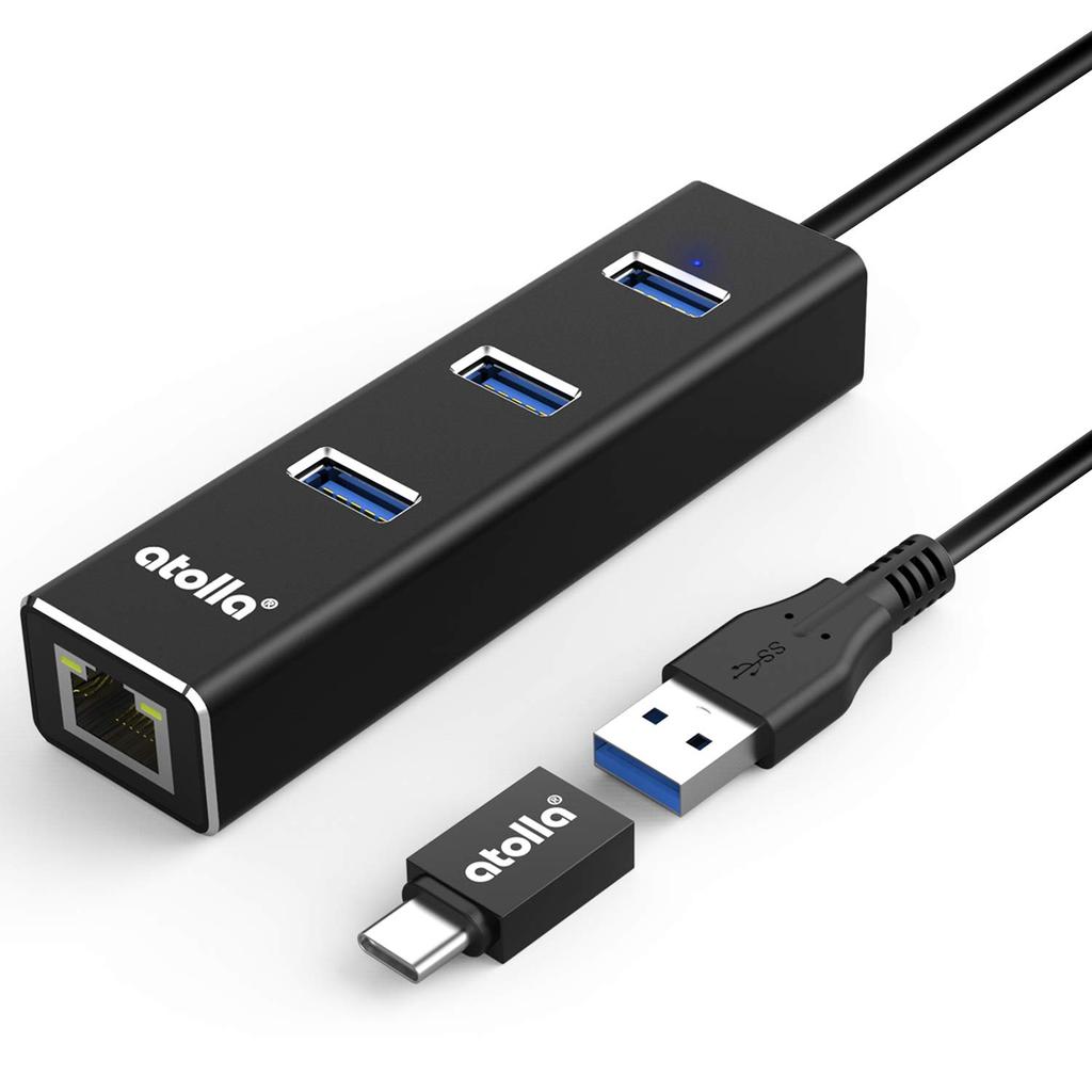 Atolla USB Hub Drátová LAN RJ45 USB HUB 3 Porty LAN RJ45 Hub 1 Port 1000Mbps Rozšíření USB C Hub s Adaptérem pro Konverzi Type c 3.0 Adaptér,