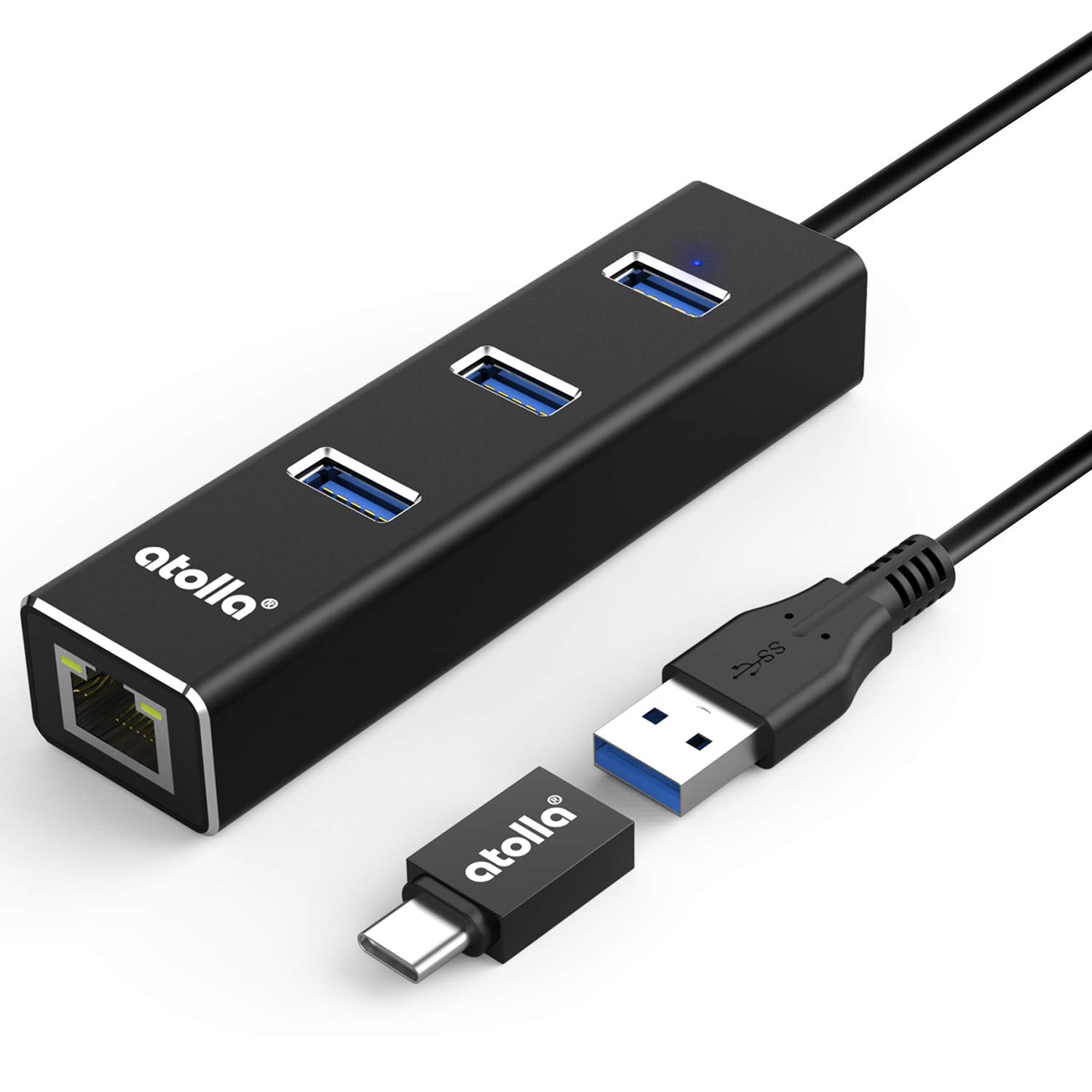 atolla USB-хаб Проводная LAN RJ45 USB-хаб 3 порта LAN RJ45-хаб 1 порт 1000 Мбит/с Расширение USB-C-хаб с адаптером для преобразования Type-C 3.0-адаптер,