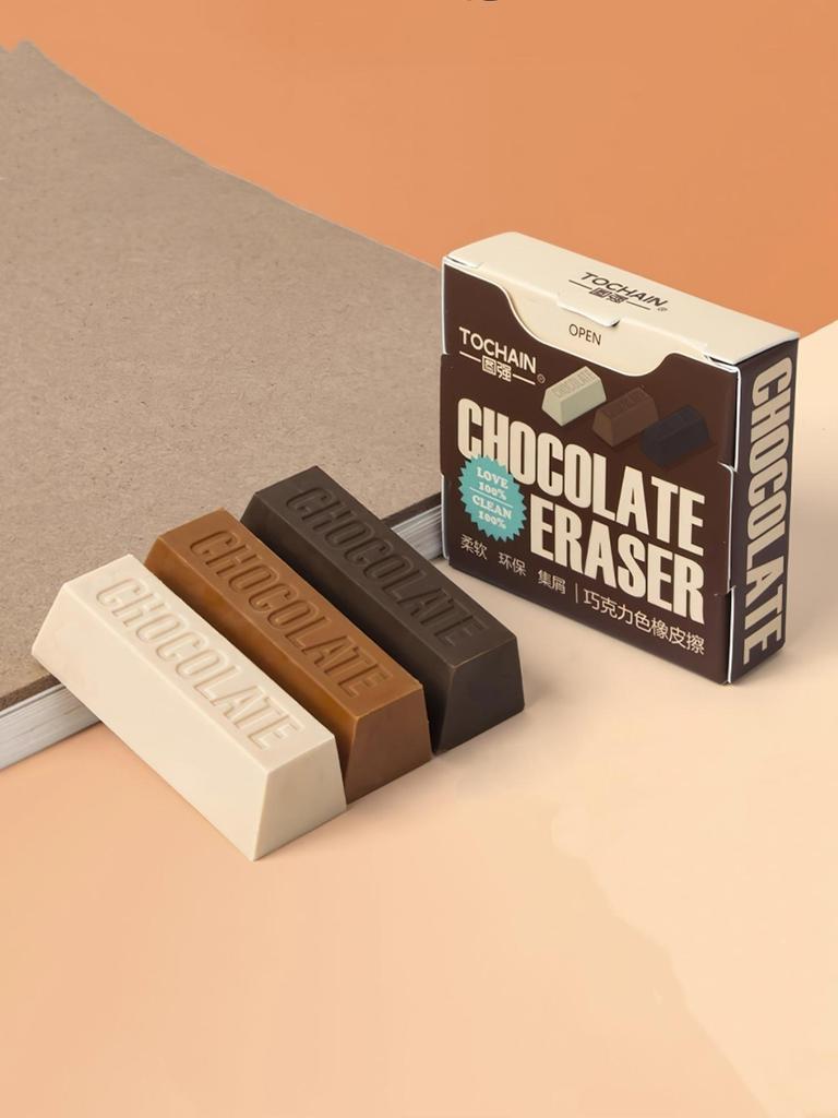 Mini Chocolate Stick Erasers 3pcs/pack Soft TPR Eraser Less Dust for Pencil Cleaning Stationery Office For Student