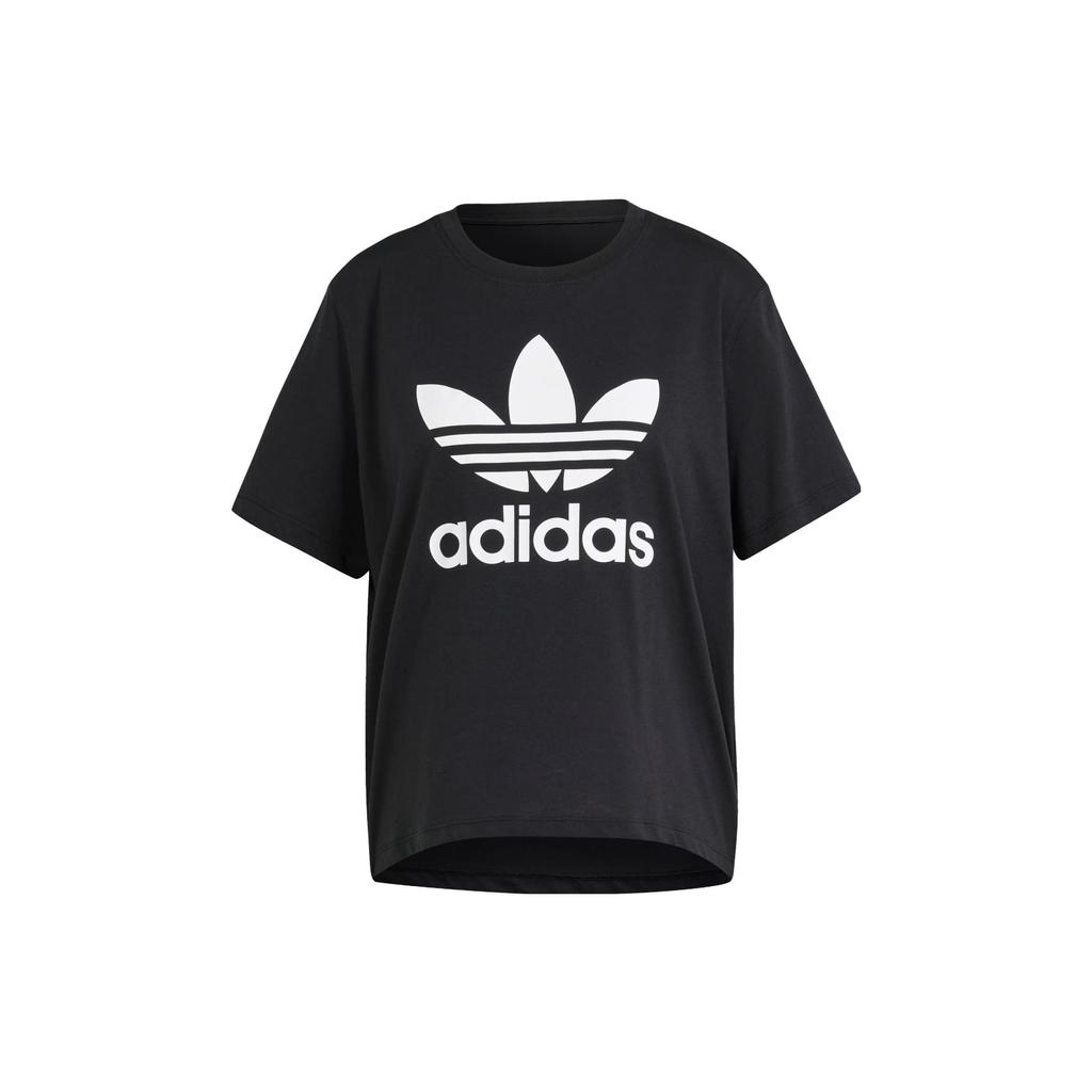 Adidas Originals Adicolor Trefoil Boxy Tee With Letter Logo Print Women Tops Black IU2422