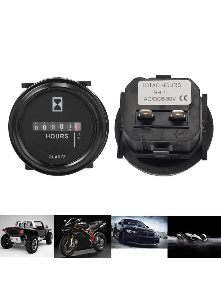 Mechanical Hour Meter Gauge Professional Engine Hourmeter for C 6-80V for Boat Auto ATV UTV 2" Round Gauge