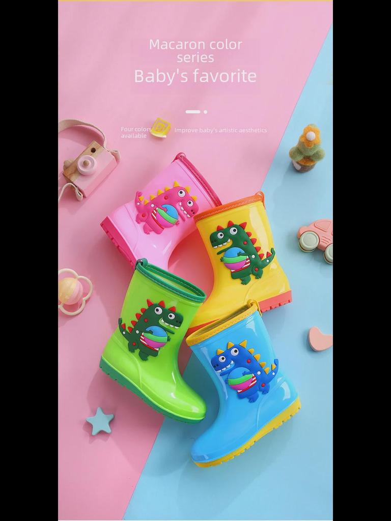 "Dinosaur Kids' Mid-Tube Rain Boots for Boys and Girls"