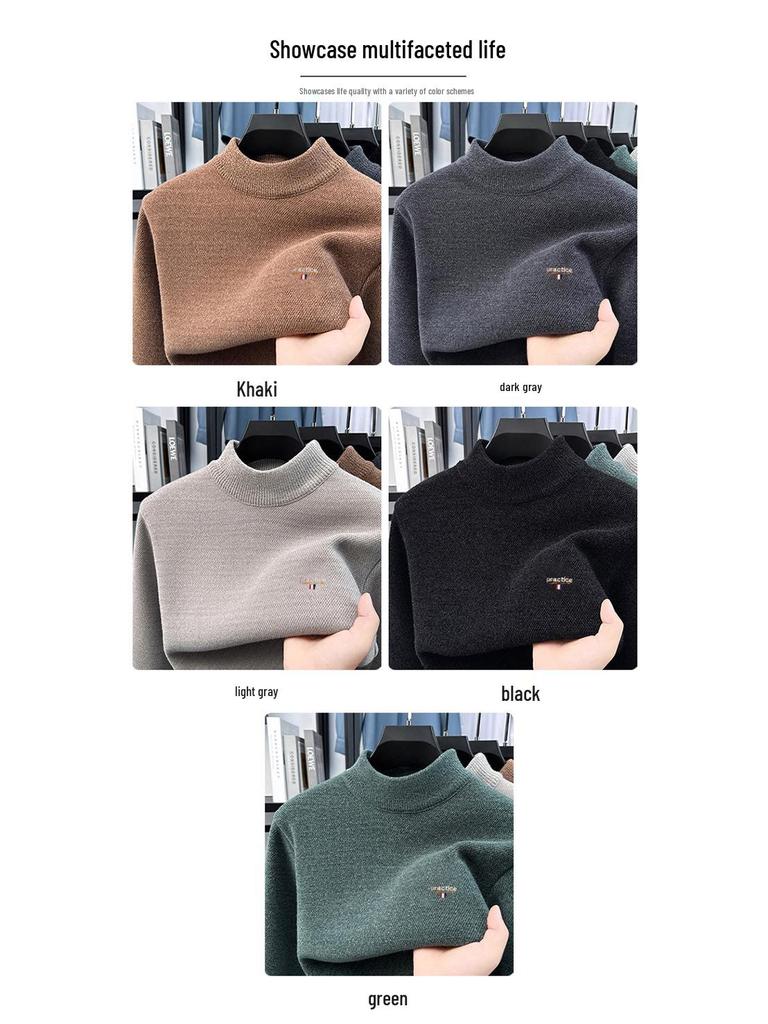 Men's Fleece-Lined Winter Embroidery Sweater