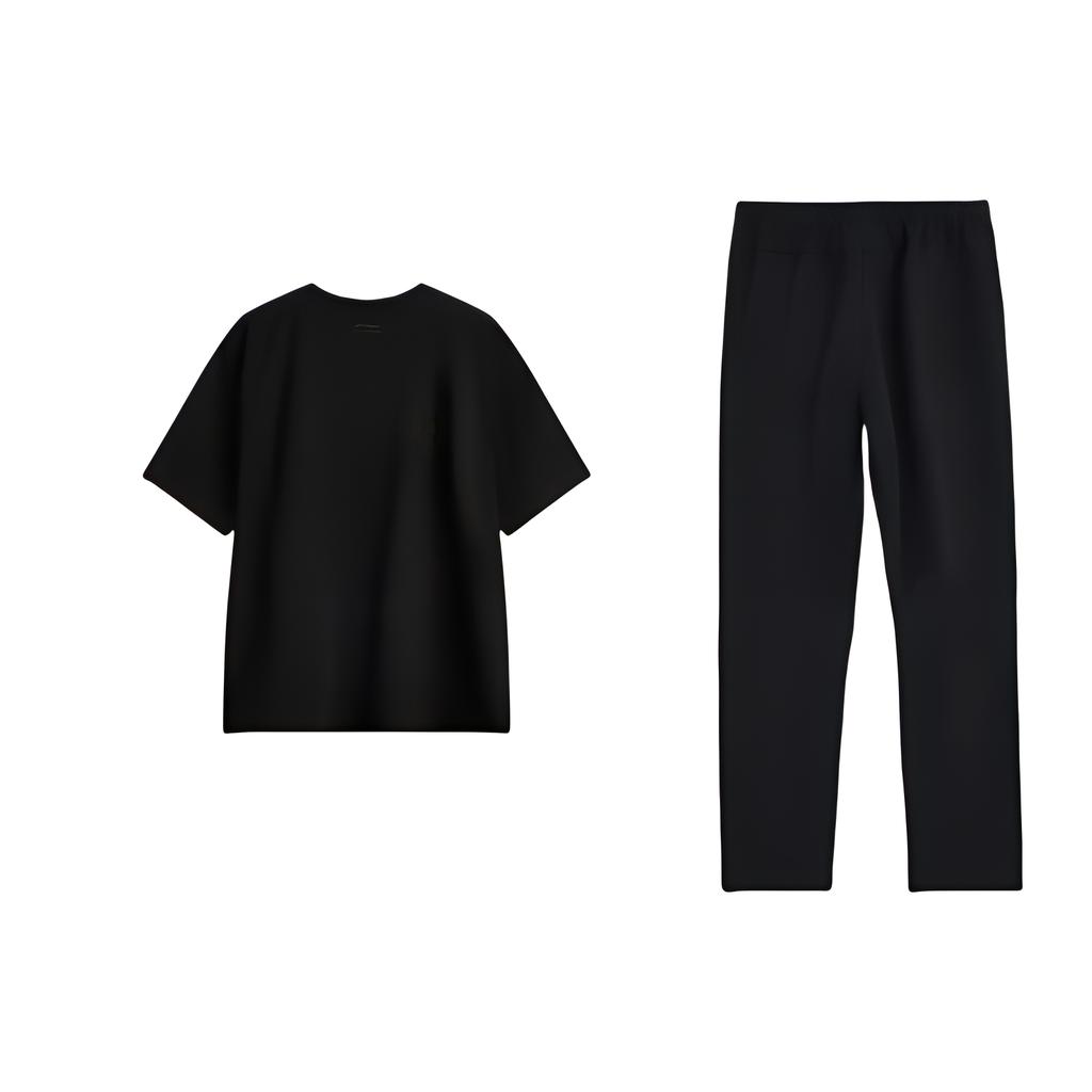 Li Ning Logo Breathable Comfortable Short Sleeve T-Shirt Straight Leg Long Pants Casual Sports Suit Men Suit AHSU651-2+AYKT413-1