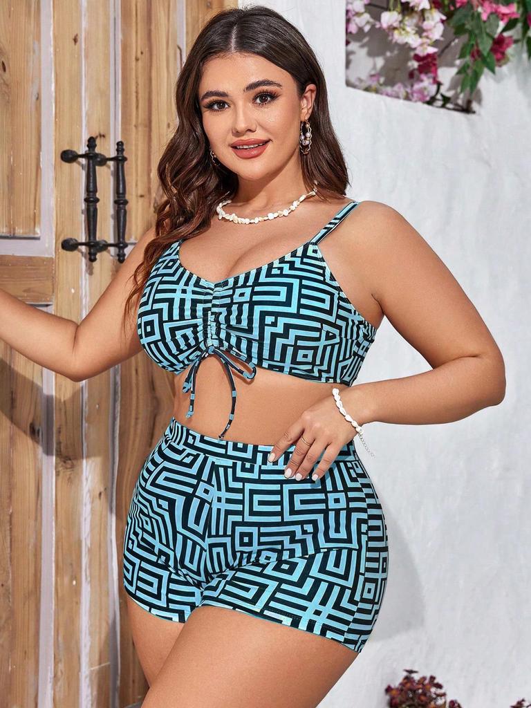 2025 New Plus Size Women's High-Waisted Three-Piece Split Bikini Swimwear