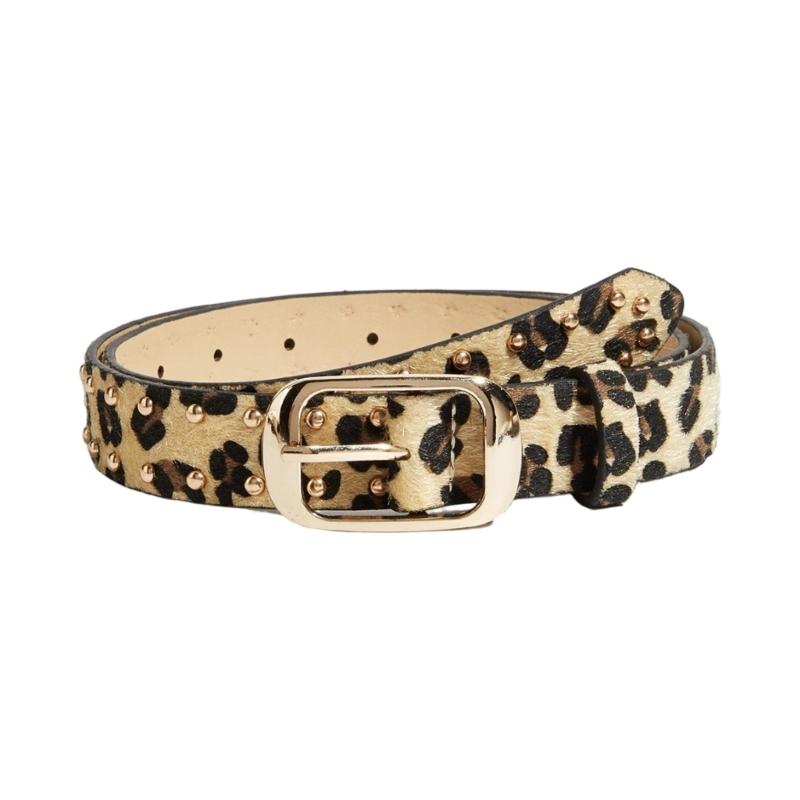 

Leopard Print Waist Belt with Horsehair Patchworked Rivets Studded Design for Women Fashion Enthusiasts Music Festival 1