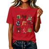 Damen Casual Weihnachten Bedrucktes Kurzarm-T-Shirt mit festlichem Feiertagsdesign
