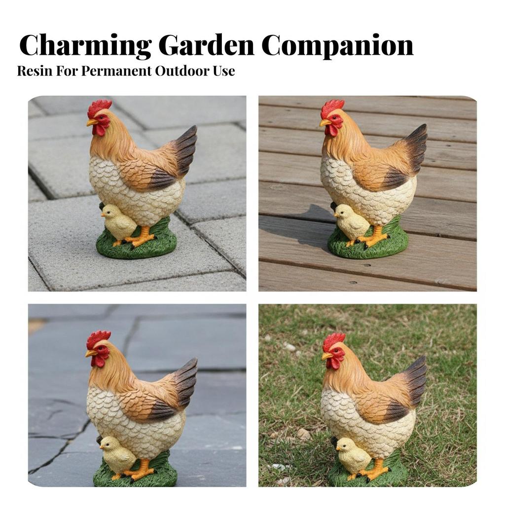 Hen Statue with Chick Outdoor Mother and Hand-Painted for Patio