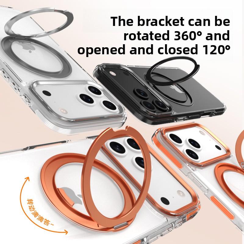 360 Rotating Kickstand Transparent Magnetic Bicolor Phone Case for iPhone 17 Pro Max 16 Plus 15 14 13 12 11 Shockproof Cover