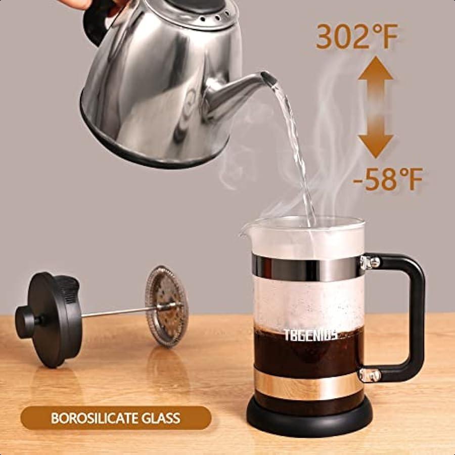French Press Coffee Maker 21 Oz Cold Brew Heat Resistant Thickened Borosilicate Coffee Pot Coffee Presses 600 Ml Tea and Frothe