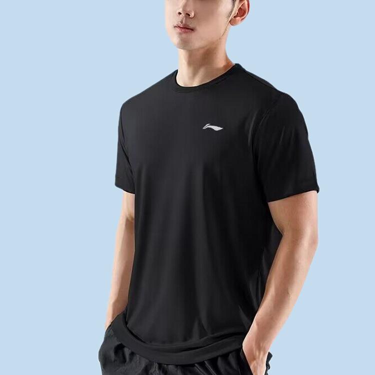 Li Ning Badminton Series Logo Solid Color Short Sleeve T-Shirt Men Tops Black ATST655-1