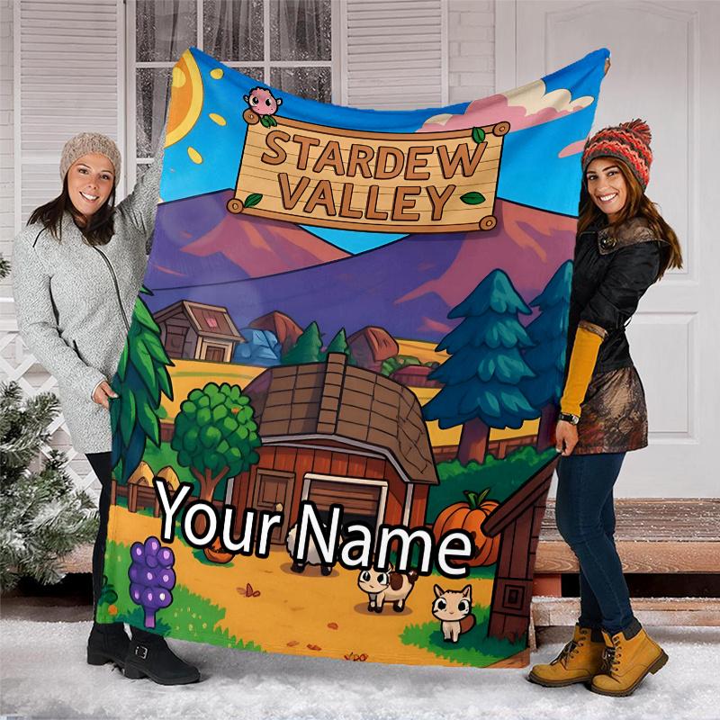 Custom Name Stardew Valley Theme Printed Blanket - Perfect for Couch, Bed, Travel & Outdoor Use | Machine Washable, Cozy & Durable.
