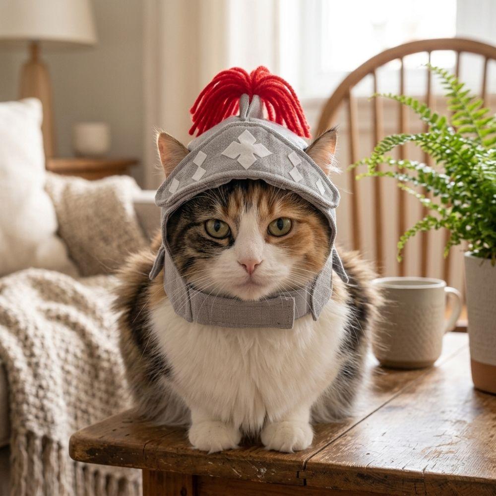 Soft Fabric Cat Samurai Helmet Hat Adjustable Strap Kitten Headgear Pet Festival