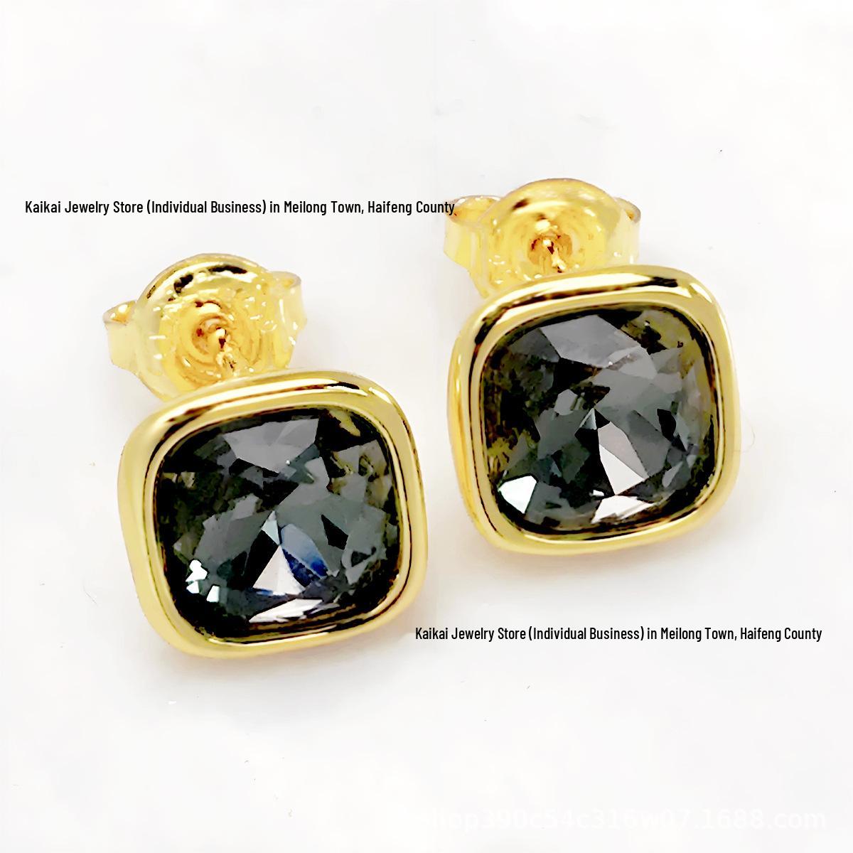 2025 UNOde50 Spanish Fashion Black Pink Crystal Square Stud Earrings for Women