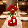 Sweet Hollow Heart Design 3D Printed Vase Red Love Shaped Flower Holder Romantic Occasion Vase Minimalist Tabletop Decor Gift for Valentine’s Day