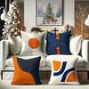 Taies d'oreiller à motif abstrait orange et bleu marine, Lavables en machine, Convient pour la décoration de chambre à coucher et de salon.