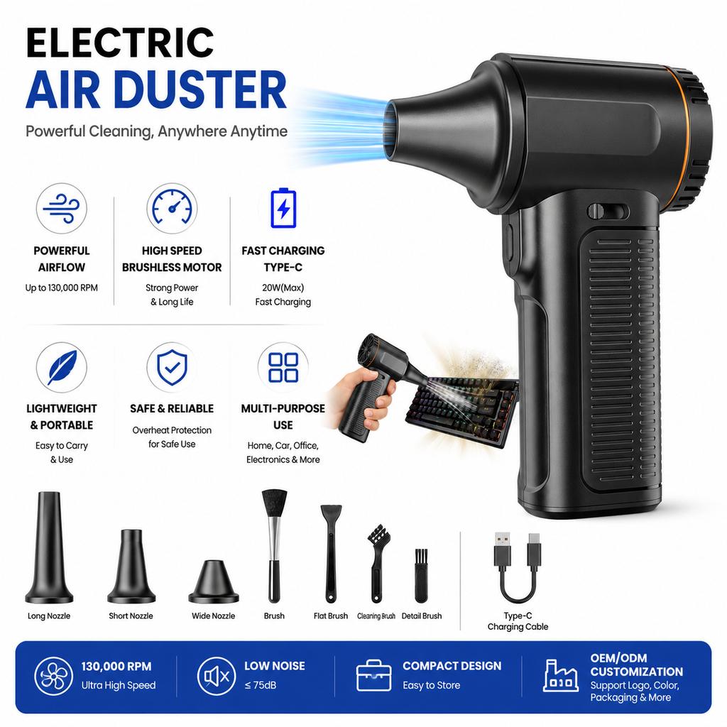 Portable Electric 8000 MAh Air Duster MIni Fan Rechargeable Compressed Air Duster Blower for PC Camera Clean