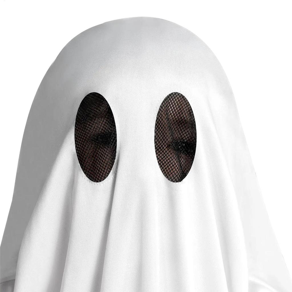 Halloween Kids Ghost Costume Ghost Cosplay Costume with Pumpkin Trick or Treat Candy Bags White Ghost Outfit Ghost Cape