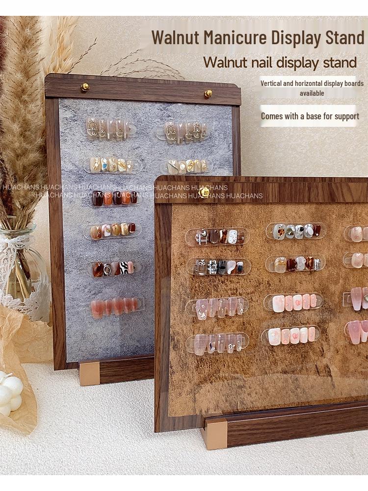 Walnut Wood Manicure Display Stand with Solid Base
