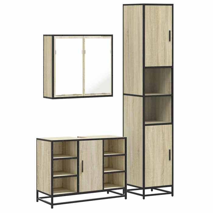 VidaXL Ensemble de meubles de salle de bain 3 pcs chêne sonoma, armoire de rangement, armoire de bain, meuble de toilette 3301121