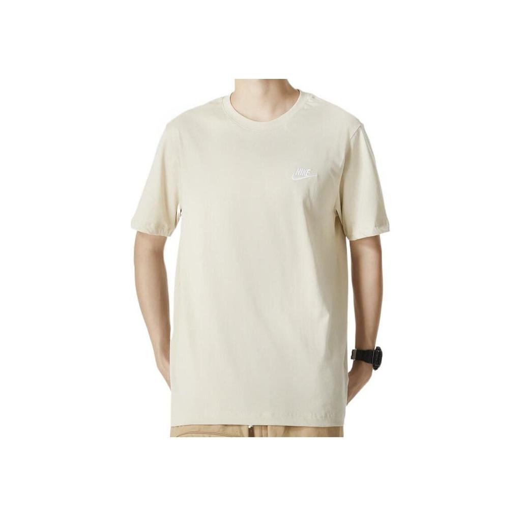 Nike Embroidered Logo Breathable Short Sleeve T-Shirt with Drop Shoulders Men Tops Beige AR4999-206