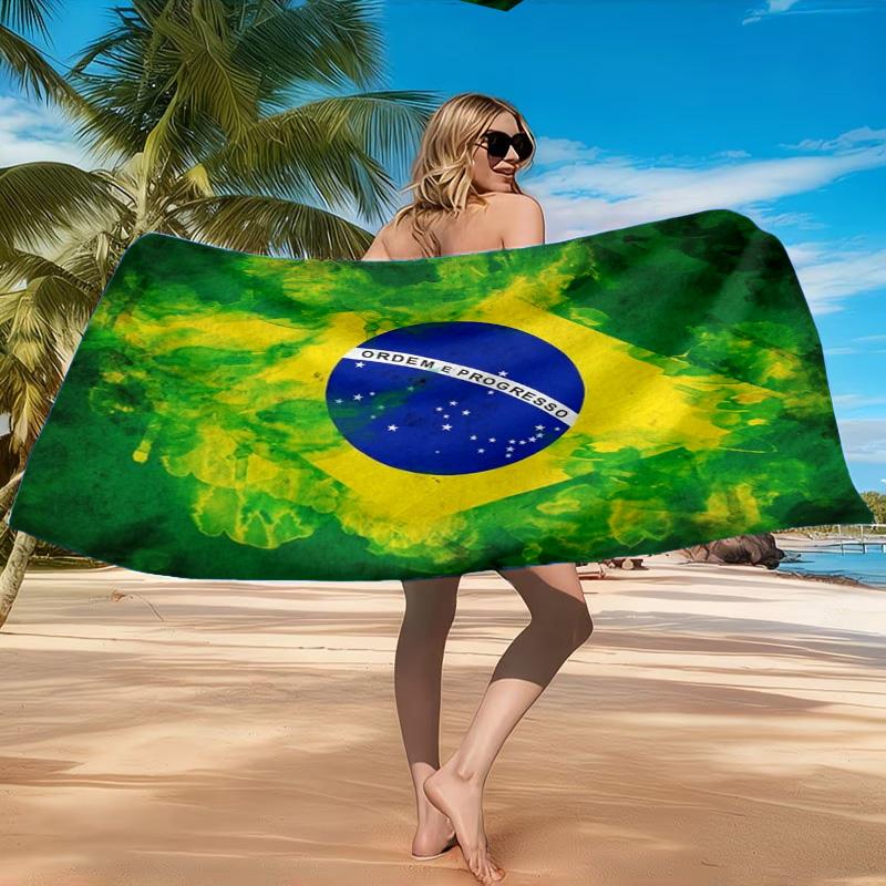 Brasilien Kunstwerk Gedrucktes Mikrofaser Strandtuch, Weich und Saugfähig, Schnelltrocknend, Ideal für Sommerreisen, Strand-Essentials, Schwimmbad