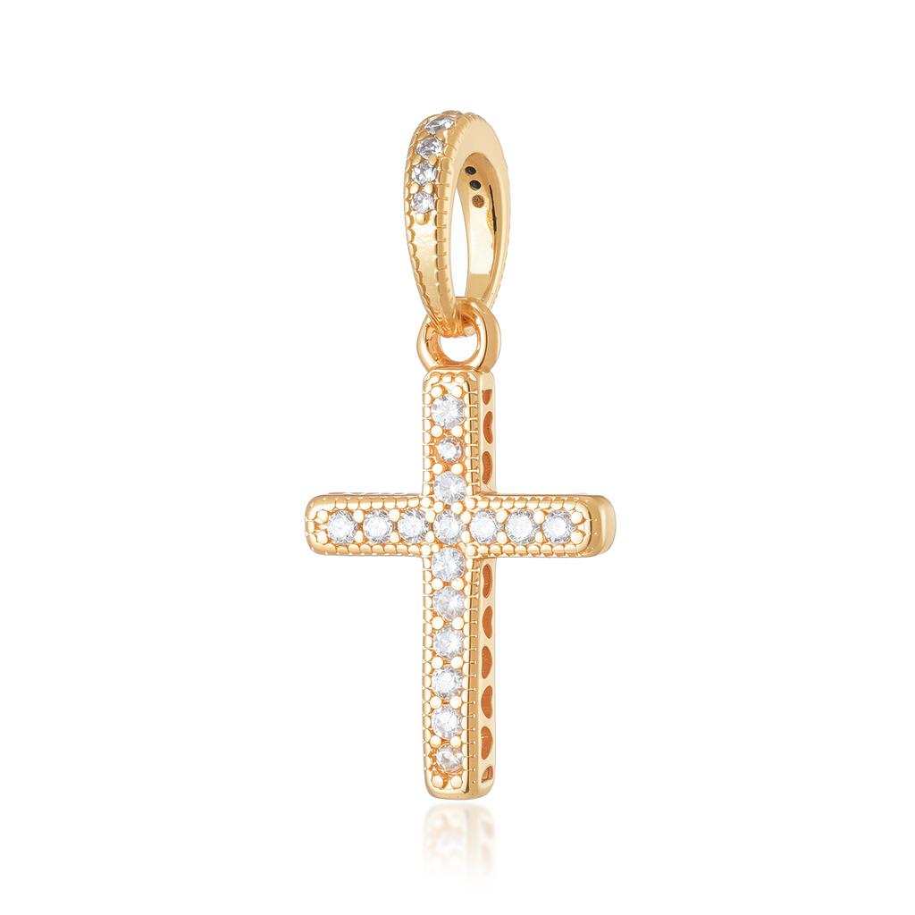 Sparkling CZ Cross Pendant Charm for Bracelet Necklace, 925 Silver Plated, Religious DIY Jewelry Gift for Women Men