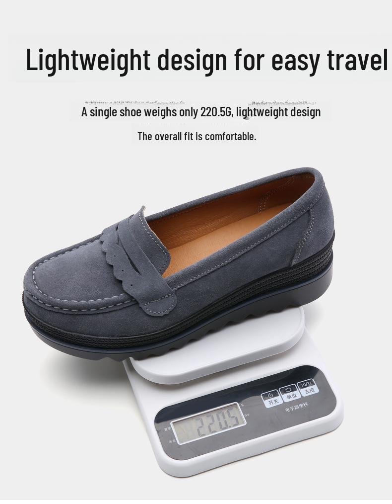 Genuine Leather Women's Sneakers - Spring/Autumn Style, Thick-Soled Wedge Platform, Large-Size Korean Mom Shoes