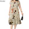 Damen Freizeit Rundhals Sommer Druck Kurzarm Kleid