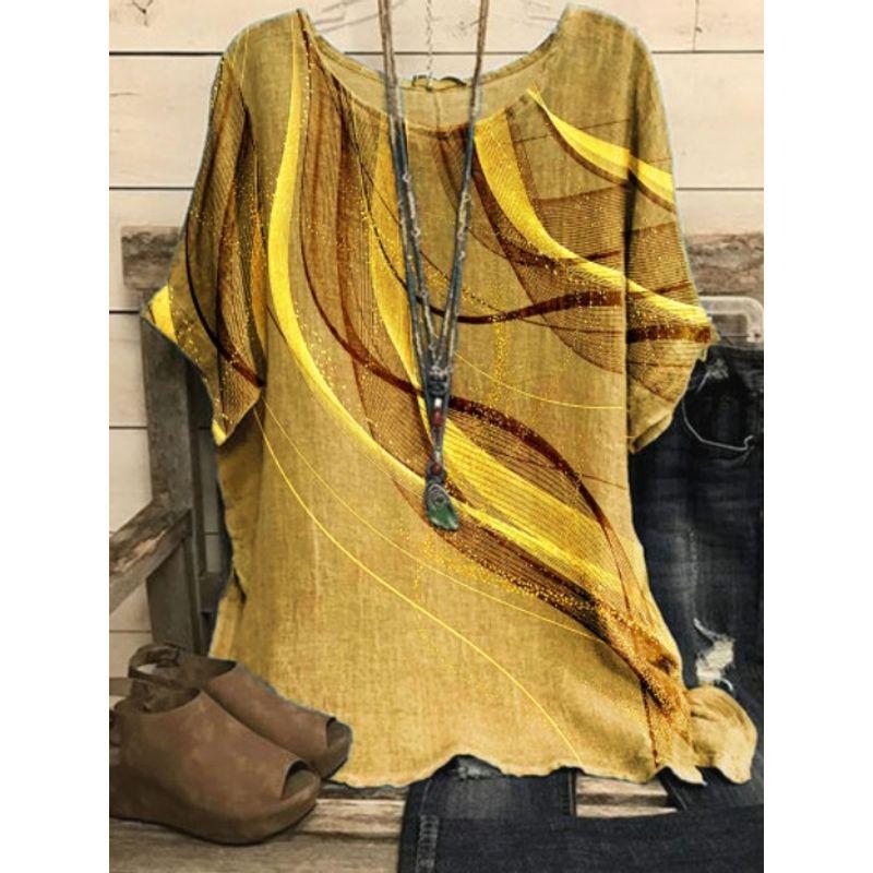 Printed round Neck Neck Casual Loose Top Print round Neck Top Women