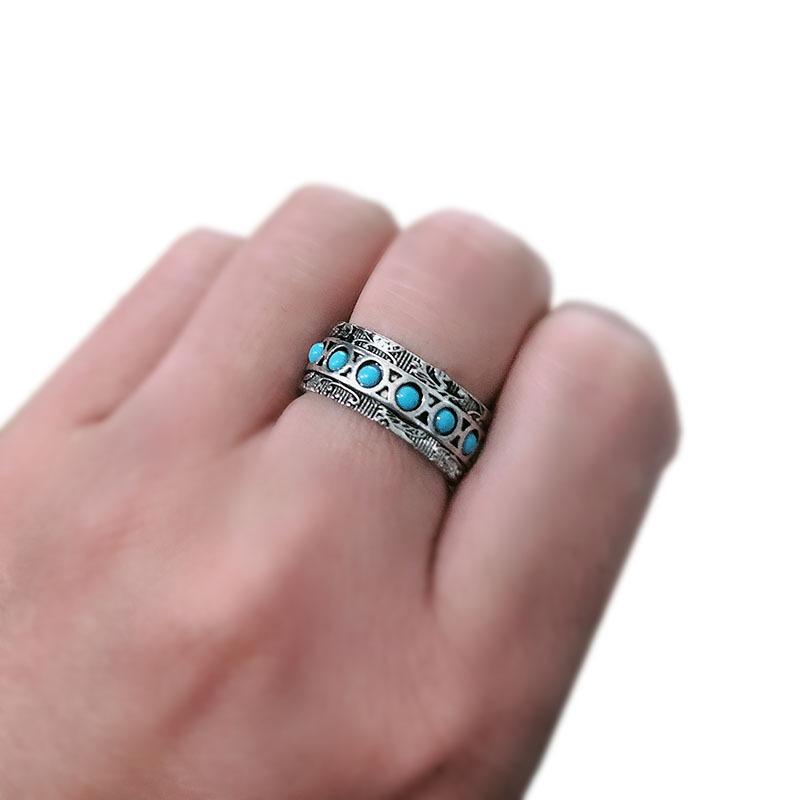 Full Circle Blue Turquoise Ring European and American Fashionable Men's and Women's Rings