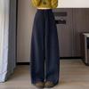 Xin Xin Women's Plus Velvet Thick Woolen Curved Leg Trousers - Loose, Straight, Wide-Leg for Autumn Winter 2025