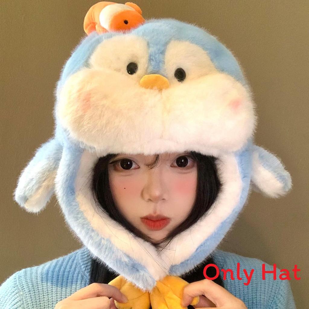 Cute Penguin Knit Beanie With Ear Protection For Fall And Winter Season синий