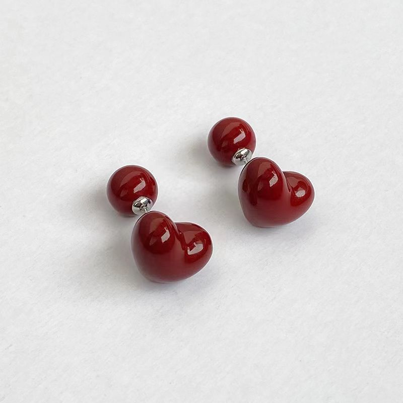 

Новый модный дизайн, персонализированные винно-красные круглые универсальные геометрические серьги в форме сердца в форме сердца