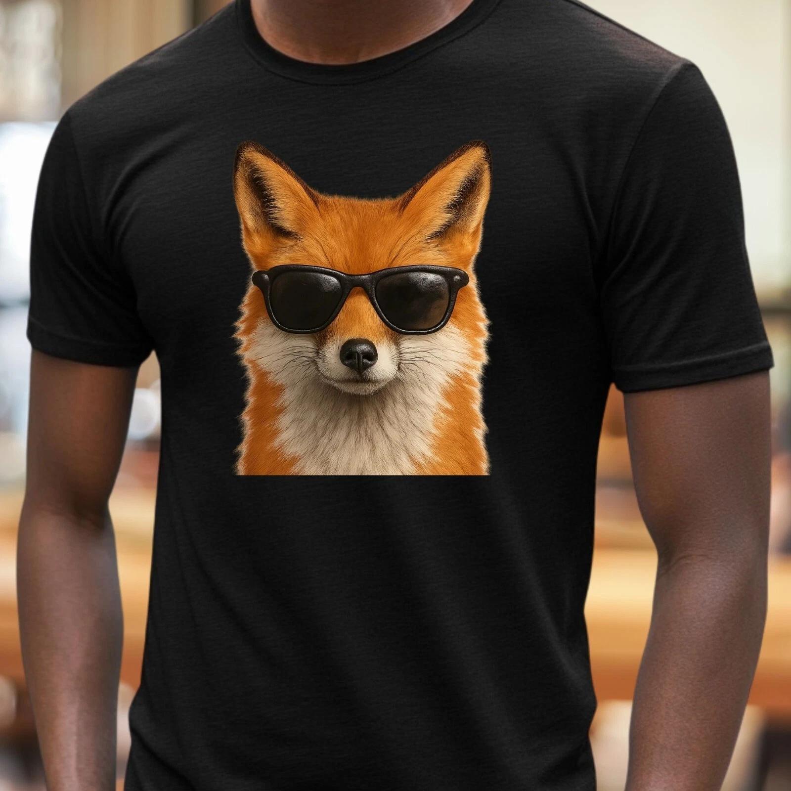 T-Shirt Herren Fuchs mit Sonnenbrille Motiv Baumwolle Größe S bis 5XL L