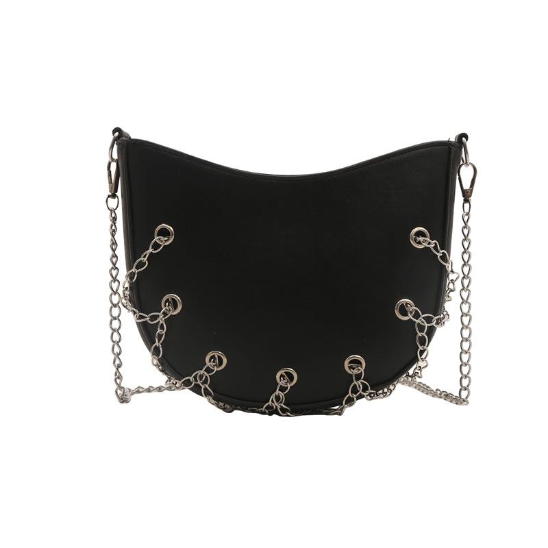 New Temperament Metal Chain Bag  Air-eye One-shoulder Crossbody Bag, Fashionable   Cool and Personalized French Saddle Bag