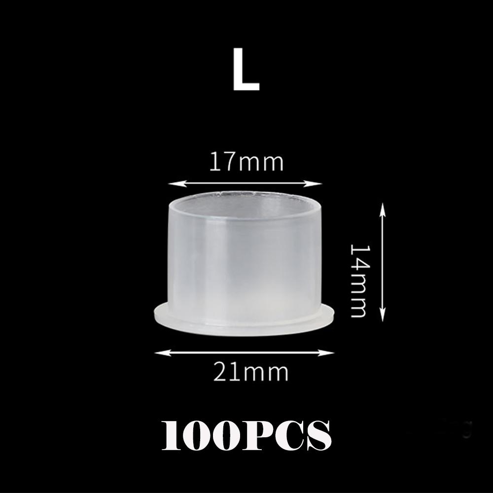 DM 100PCS Disposable Tattoo Ink Cup Plastic Pigment Clear Holder Container Cap With Bottom Permanent Makeup Microblading Supply