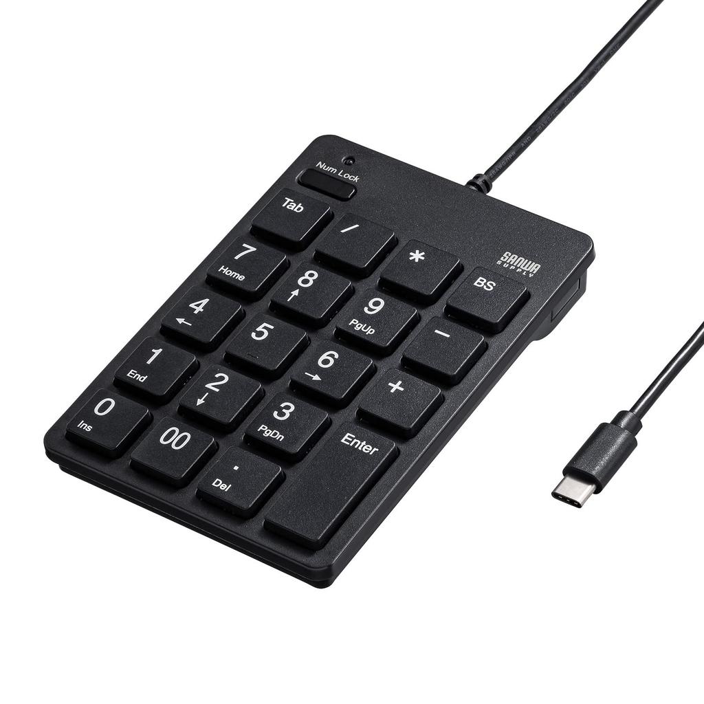Sanwa Supply NT-18CUBK Numeric Keypad, Wired USB Type-C Connection, Isolation Key, Black