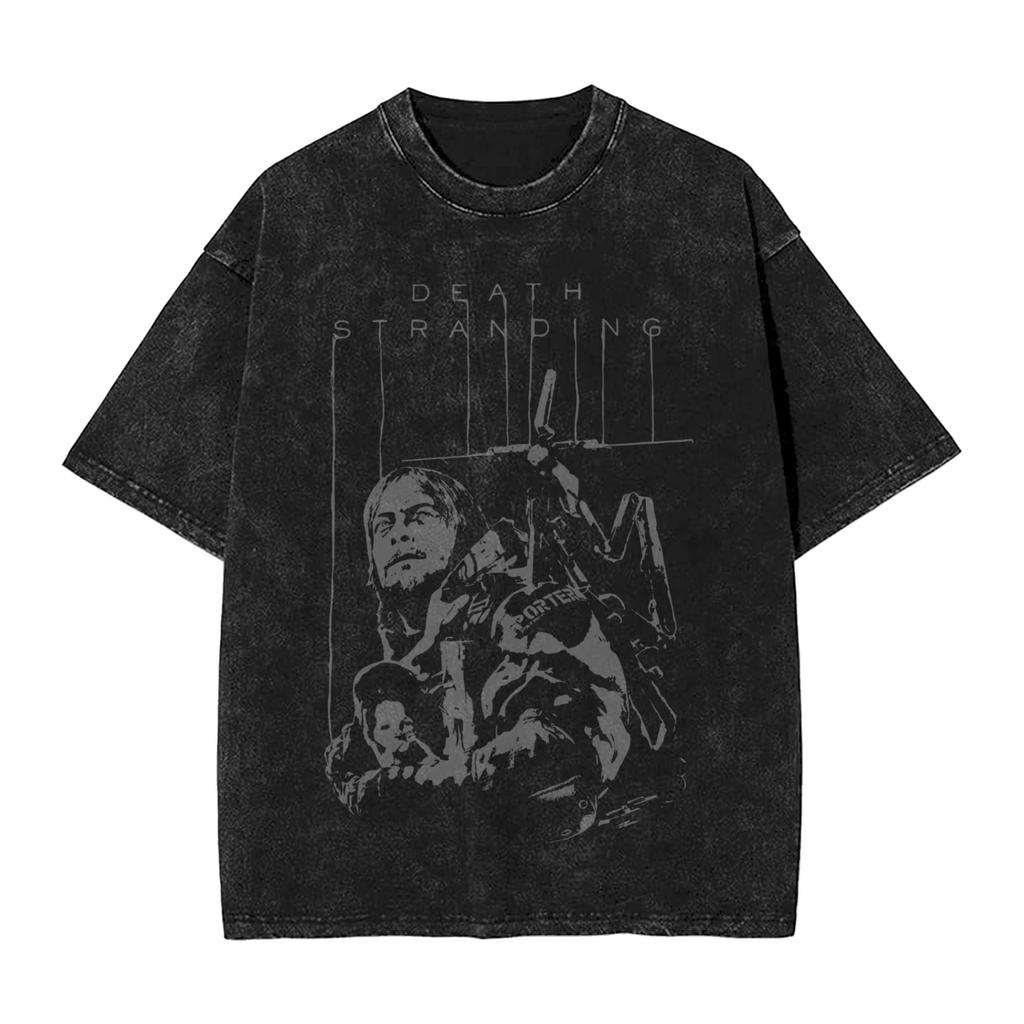 DEATH STRANDING Logo Print T-Shirts Harajuku Gewaschene Oversized T-Shirts Sommer Baumwolle Kurzarm T-Shirts Oberteile Herren Damen Kleidung
