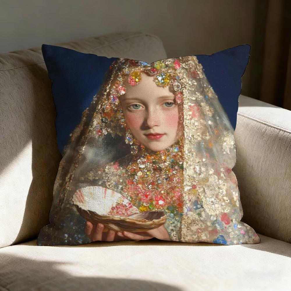 Pearl Girl Pillow Case Linen Pillow Covers Cover For Couch Living Room Bench Patio Floor Linen Home Decor