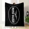 Moto Guzzi Oval White Logo on Solid Black Blanket Throw, Monochrome Italian Brand Style Design, Cozy Fan Bedding and All Seasons Gift