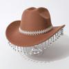 Western cowboy top hat imitation ivory rhinestone casual top hat small bell fringed jazz hat
