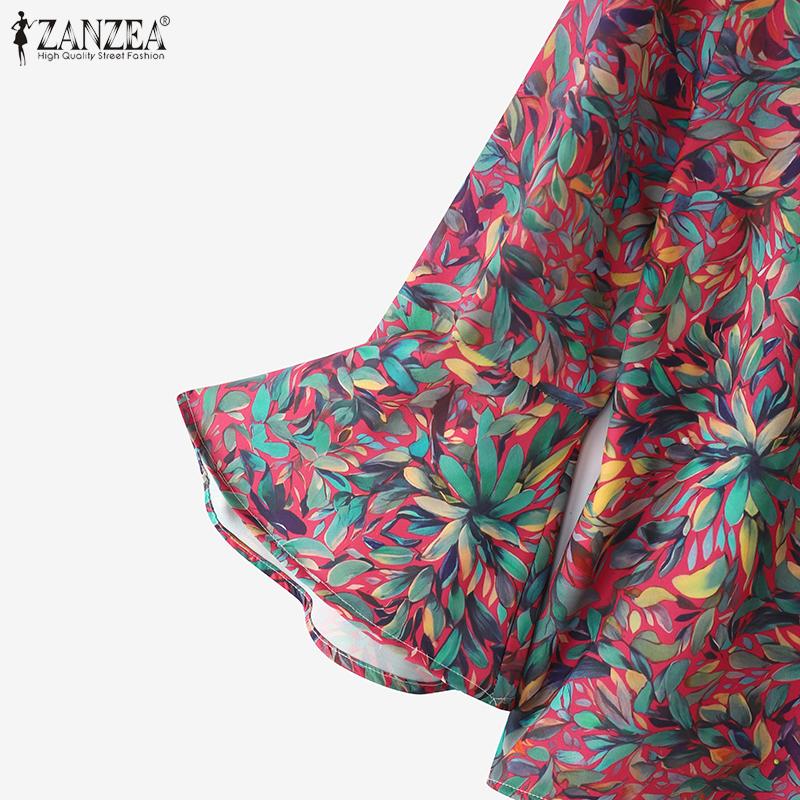 ZANZEA Women Loose Round Neck 3/4 Sleeve Casual Print Blouse
