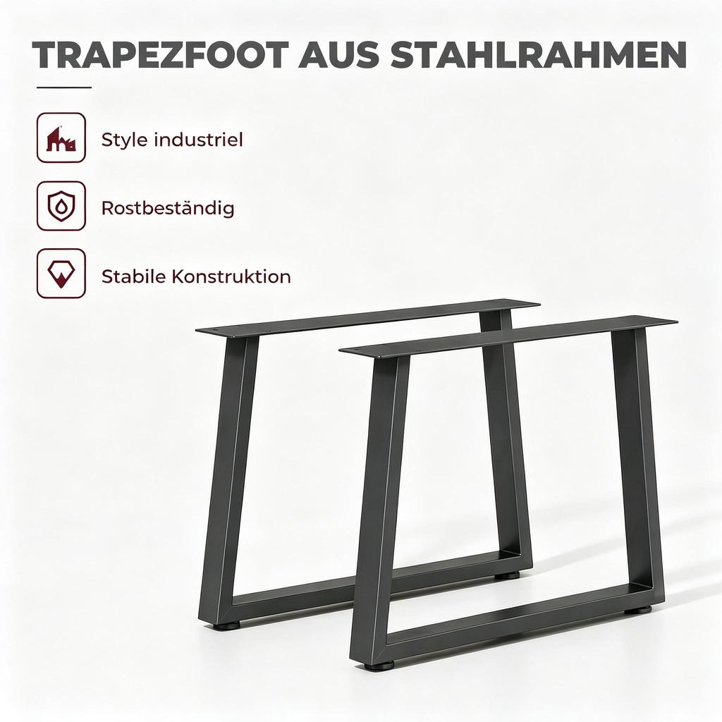 Table Legs Made of Steel, 60 x 43 cm, Set of 2 Trapezoid Legs with Adjustable Sliders and Screws (only with 2pcs Table Leg, 4pcs Foot Pad)