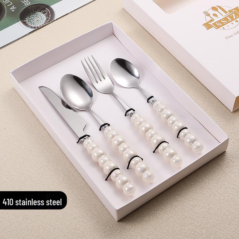 

Набор столовых приборов из нержавеющей стали 304 с креативными перламутровыми ручками: Нож для стейка, вилка и десертная ложка