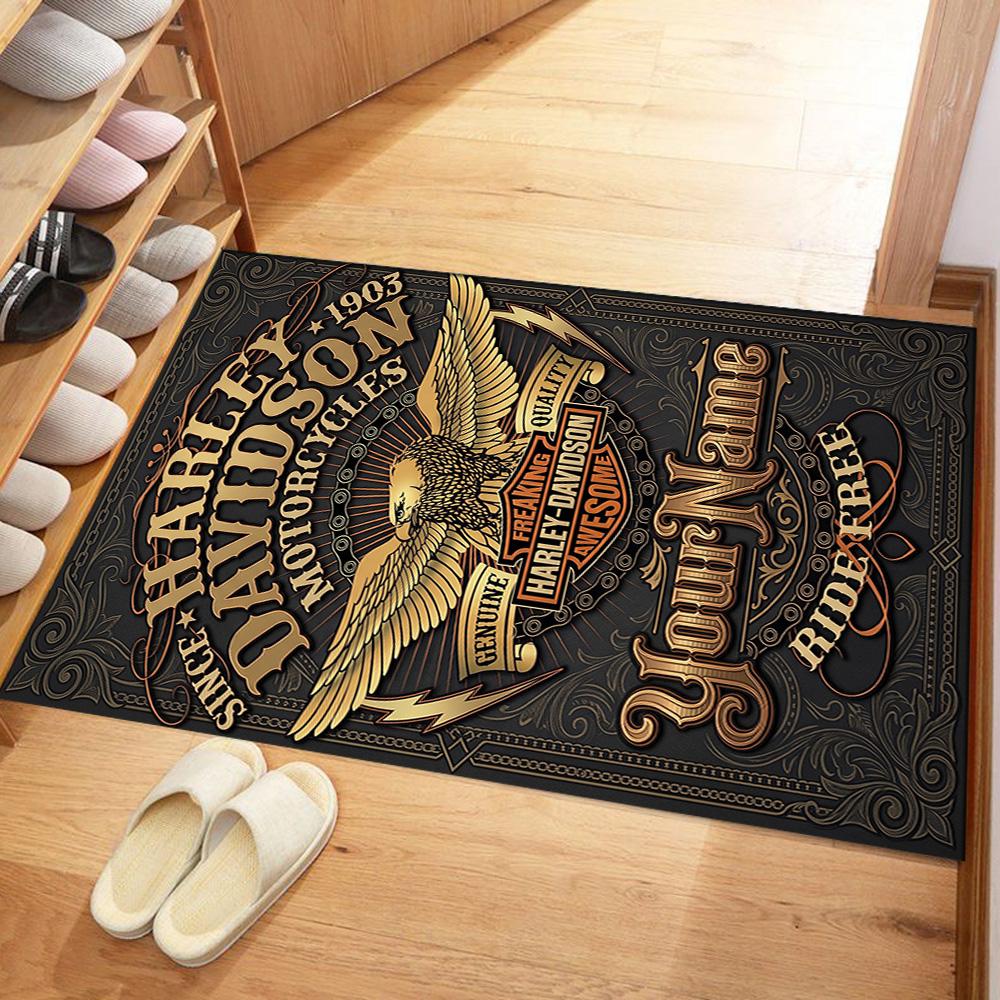 Harley-davidson Motorcycles Customize Your Name Floor Mat Perfect for Outdoor Dining Room Entryway Kitchen Antislip Carpet Anime Office Decor