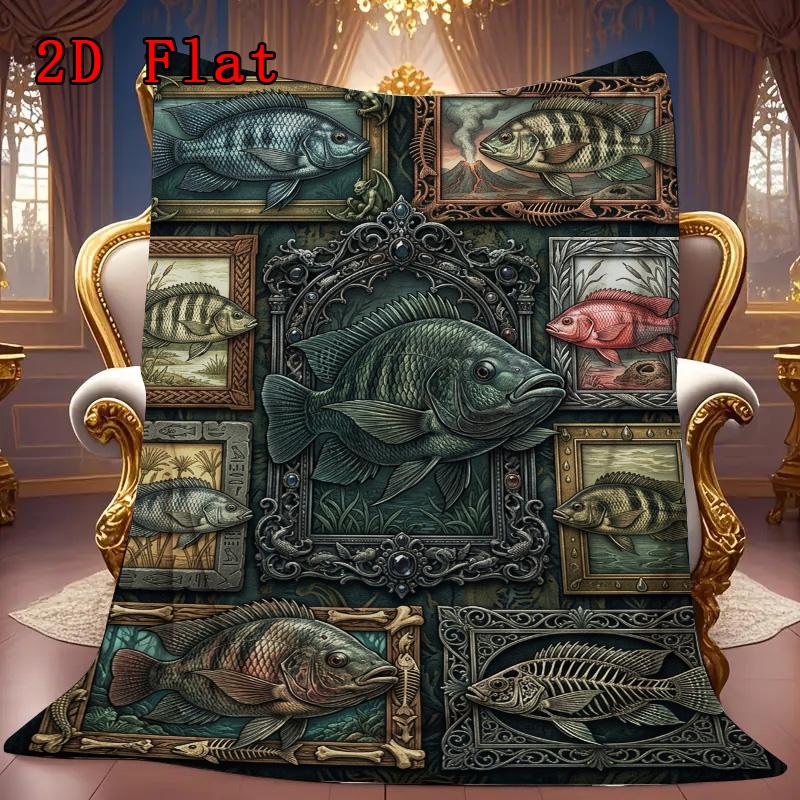 Fish Fantasies 2D Flat Pattern Flannel Blanket, High quality All Seasons, Home Decor, Warmth and Comfort, Perfect for Christmas Gifts.