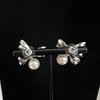 French Elegant Bow Diamond & Pearl Necklace Earring Set